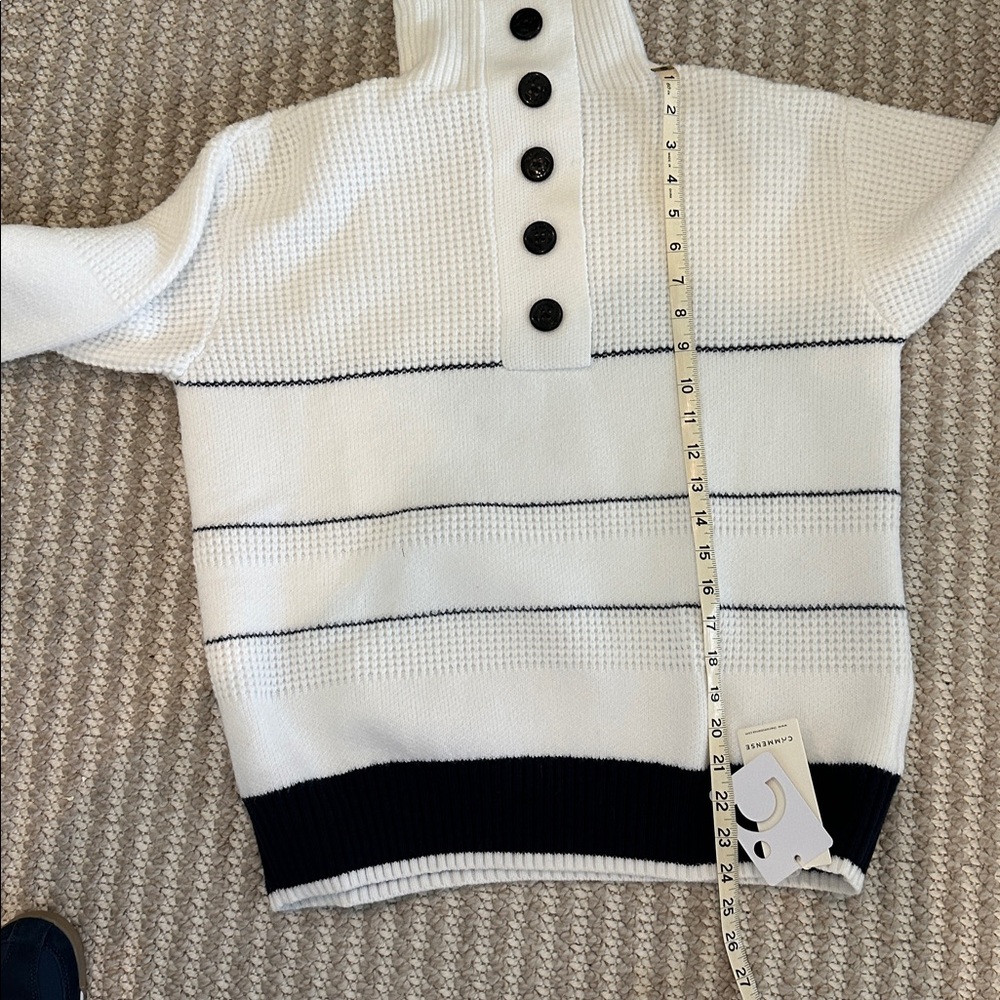 Commense Cream and Black Buttoned Cowl Neck Sweater - Picture 4 of 6